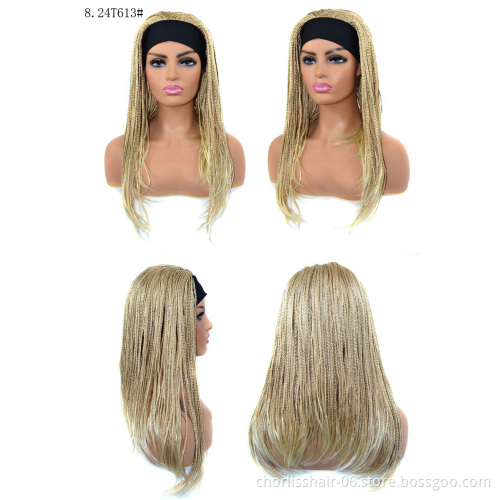 Wholesale Grey Black Blonde Box Braids Turban Wigs Ombre Afro Synthetic Heat Synthetic Hair Wigs Headband Attached For Women